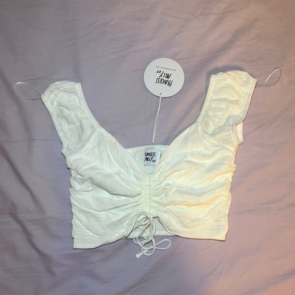 Princess Polly Tops - NWT‎ Princess Polly Crop Blouse Coquette Top White Ruched Drawstring Size US 8